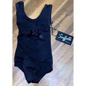 Suffolk Girls Black Dance Ballet Jazz Leotard Size SC Small Child Bow Front NWT